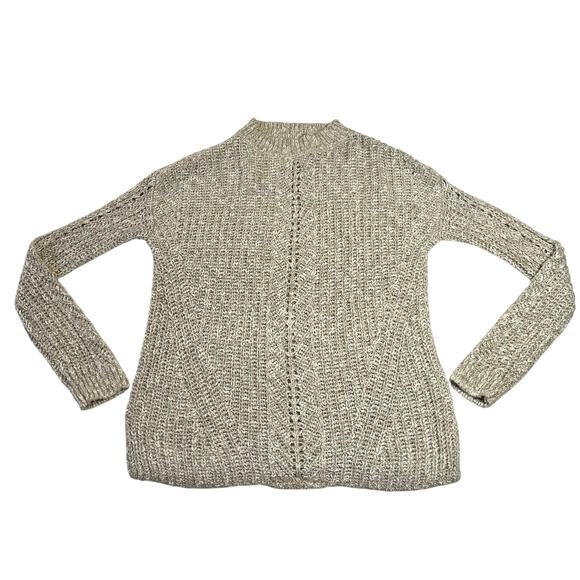 Lucky Brand High Neck Marled Pointelle Knit Sweater Size Medium Boho Casual - Picture 1 of 7